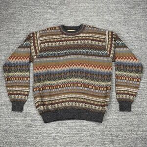 Waliki Sweater Men Medium Geometric Alpaca Knit Colorful Crewneck Boho Stripe